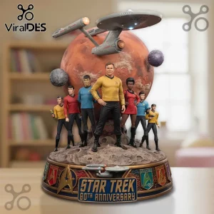 Star Trek 60th Anniversary resin diorama featuring Captain Kirk, Spock, and crew on a moon base with the USS Enterprise.!