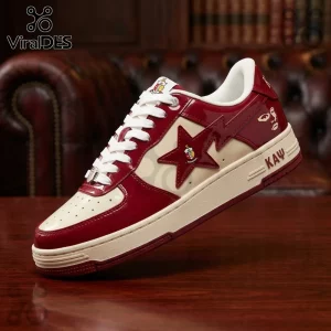Kappa Alpha Psi inspired low-top sneaker in red patent leather and cream leather with star emblem and Greek lettering KΑΨ.!