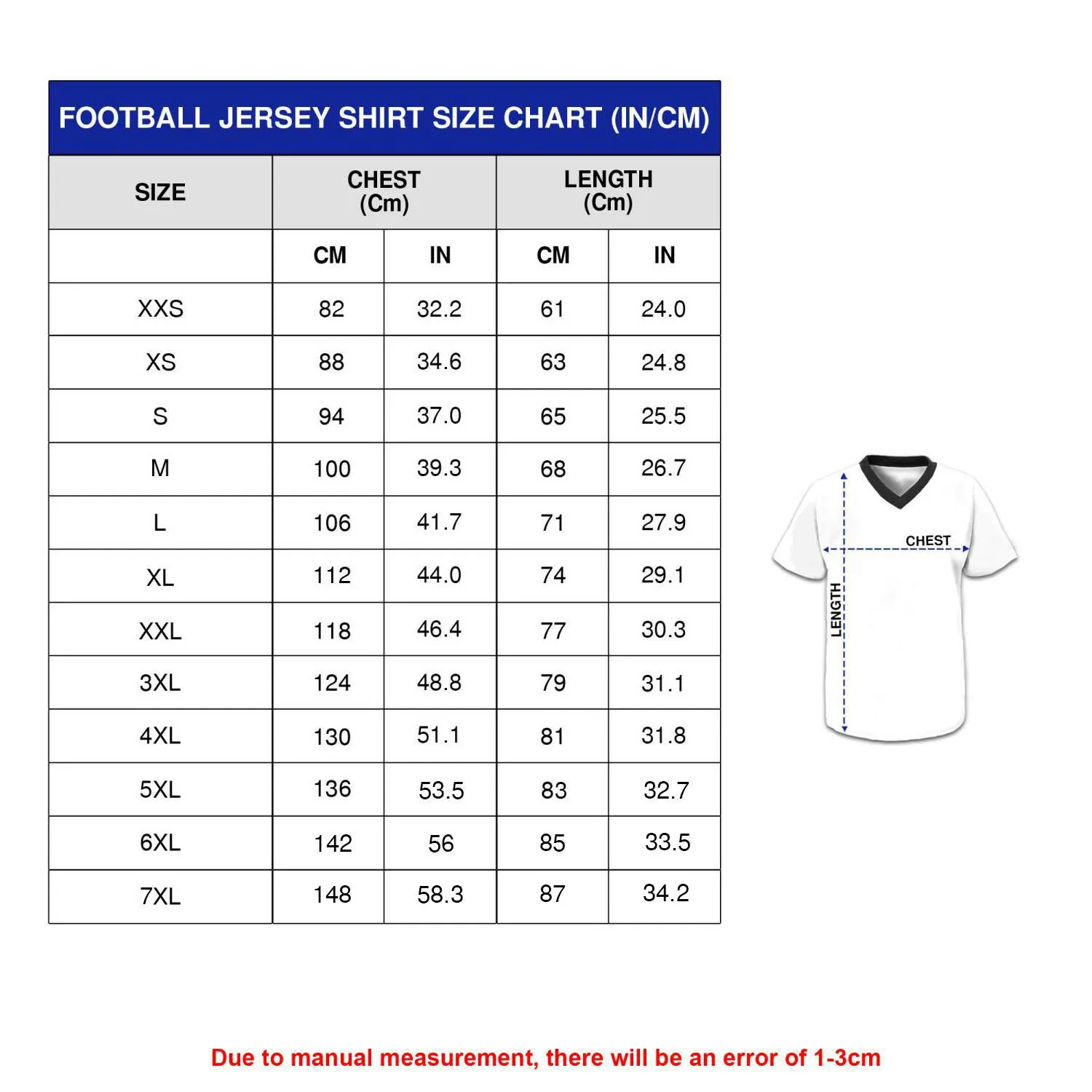 Football Jersey Size Chart