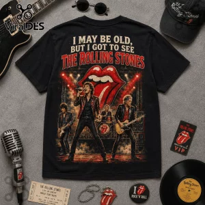 Vintage The Rolling Stones I May Be Old Concert T-Shirt featuring band members on stage with the iconic tongue logo.