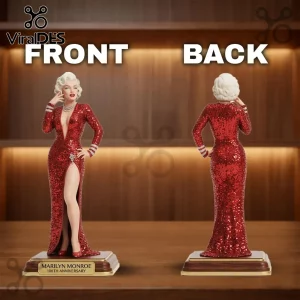 Marilyn Monroe 100th Anniversary Eve Gown Collectible Statue showing front and back views in a red sequin dress.