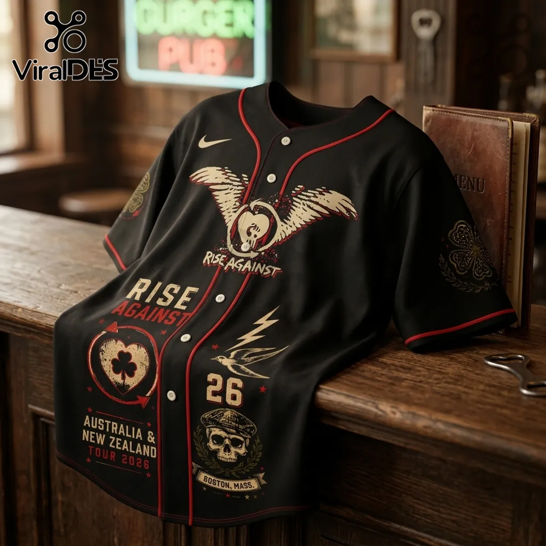 Rise Against x Dropkick Murphys 2026 Tour Black Baseball Jersey Rise Against x Dropkick Murphys 2026 Tour Black Baseball Jersey