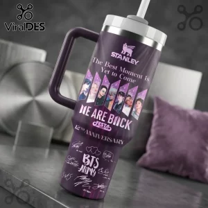 BTS Festa 2025 Custom Name Handle Tumbler in purple featuring member photos, autographs, and 12th anniversary text details.