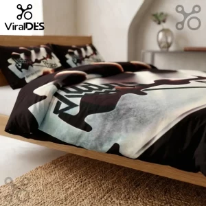 Judas Priest British Steel album cover print bedding set featuring a razor blade graphic on black fabric.!