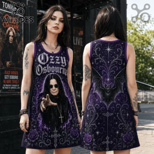 Ozzy Osbourne Purple Bat Print Women Tank Dress
