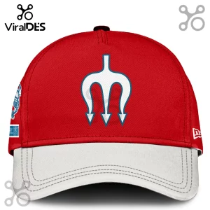 Diablos Rojos x Spider-Man Marvel Beige Hoodie inspired red baseball cap featuring a white trident logo on the crown.