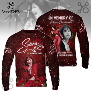 Selena Quintanilla memorial long-sleeve sweatshirt with red roses, glitter effects, and 30th anniversary text graphics.!