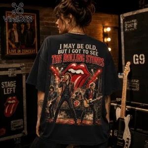 Vintage The Rolling Stones I May Be Old Concert T-Shirt featuring band members on stage and the iconic tongue logo.