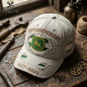 Distressed beige baseball cap featuring 189th Anniversary, 1837-2026 text, and a vintage yellow deer logo emblem.!