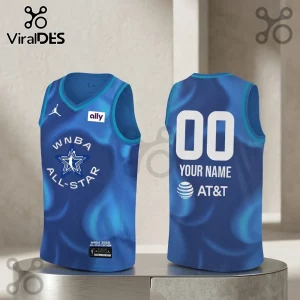 WNBA 2026 All-Star Chicago Blue Replica Basketball Jersey showing front and back views with sponsor logos and number 00.