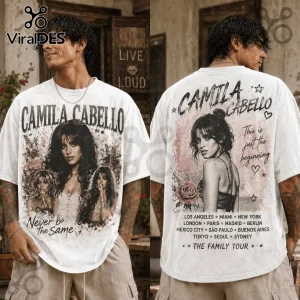 Camila Cabello The Family Tour T-Shirt with double-sided graphic prints featuring photography, flowers, and tour cities.