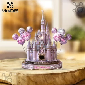 Personalized Magical Castle LED Light Sculpture with purple turrets, custom names on balloons, and a Best Mom Ever base.