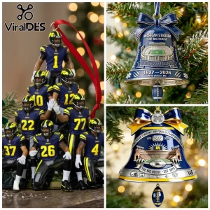 Michigan Wolverines football team ornament and metal bell ornaments commemorating Michigan Stadium 100th anniversary.!