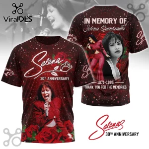 Selena Quintanilla 30th anniversary dark red t-shirt featuring portraits of the singer, red roses, and vintage typography.!