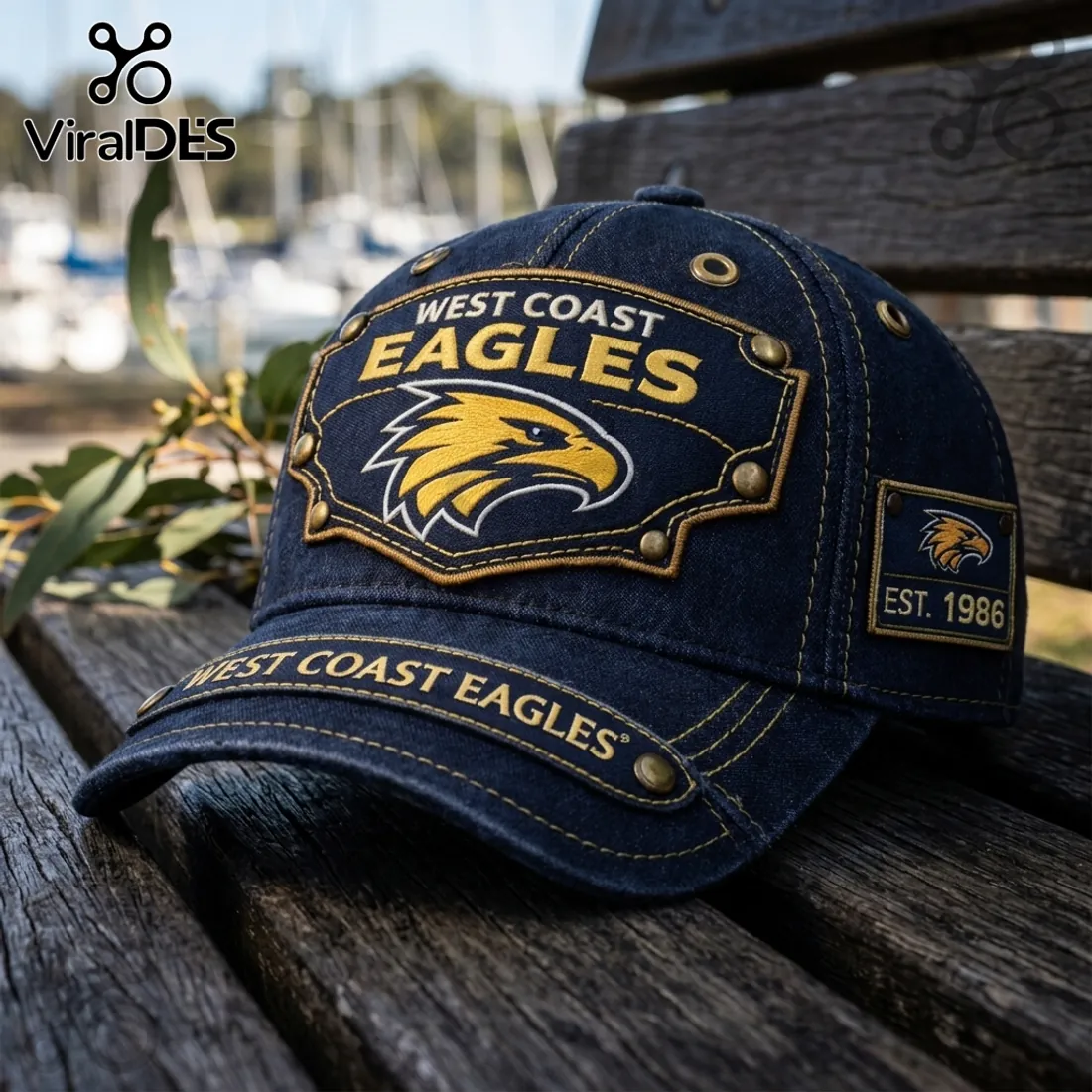 West Coast Eagles Navy Denim Embroidered Baseball Cap West Coast Eagles Navy Denim Embroidered Baseball Cap