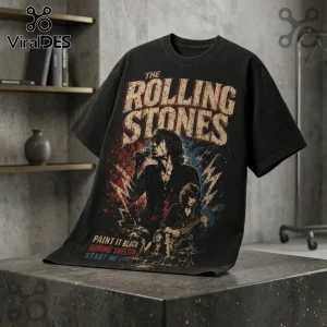 The Rolling Stones Vintage Wash Black T-Shirt with distressed band graphic, Mick Jagger, Keith Richards, and song titles.