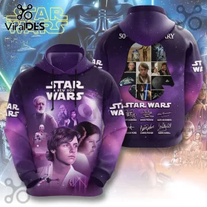 Star Wars A New Hope purple gradient hoodie featuring Luke, Leia, Obi-Wan, and cast signatures on the back.!