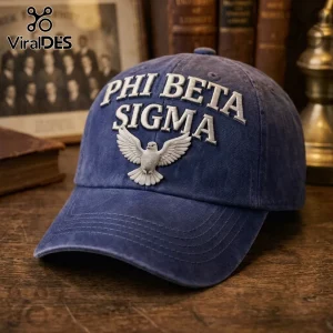 Blue vintage-wash baseball cap with white embroidered Phi Beta Sigma text and a white dove emblem on the front panel.!
