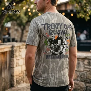 Man wearing a camouflage t-shirt with Treaty Oak Revival West Texas Degenerate Tour graphic on the back.!