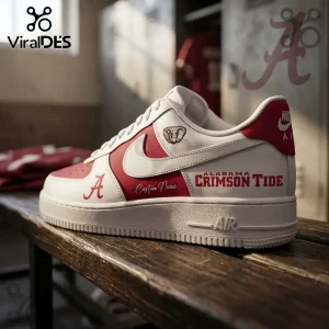Custom Alabama Crimson Tide sneaker with white leather, red accents, elephant mascot logo, and Crimson Tide text.!