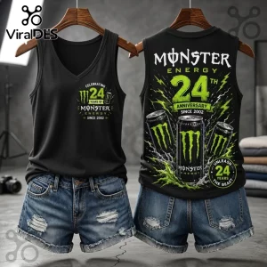 Monster Energy 24th Anniversary Black V-Neck Tank Top Monster Energy 24th Anniversary Black V-Neck Tank Top
