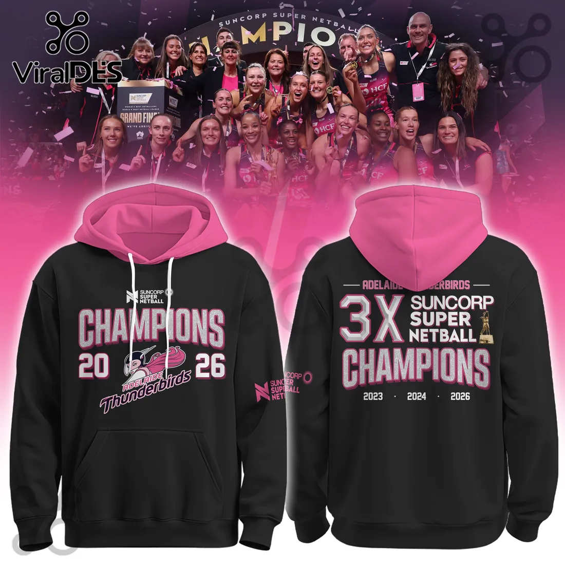 Adelaide Thunderbirds 3X Champions 2026 Black Hoodie Adelaide Thunderbirds 3X Champions 2026 Black Hoodie