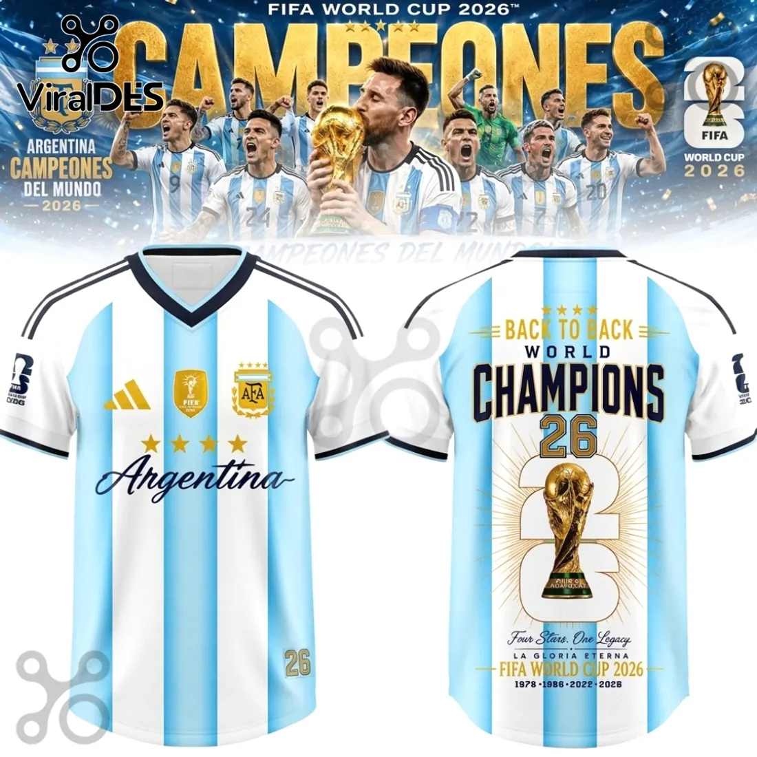 Argentina 2026 World Cup Back To Back Champions Football Jersey Argentina 2026 World Cup Back To Back Champions Football Jersey
