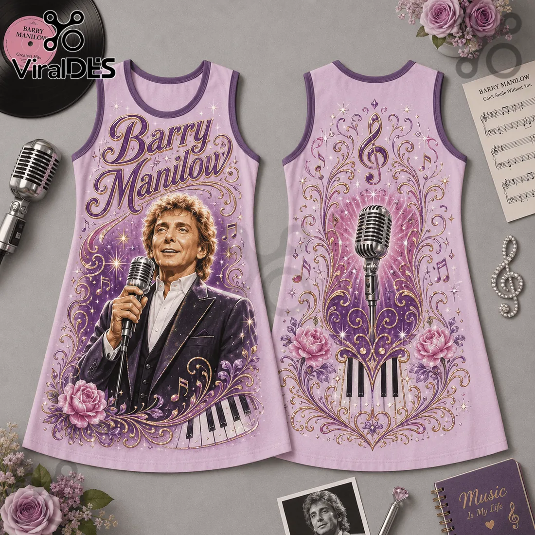 Barry Manilow Purple Floral Sleeveless Dress Barry Manilow Purple Floral Sleeveless Dress