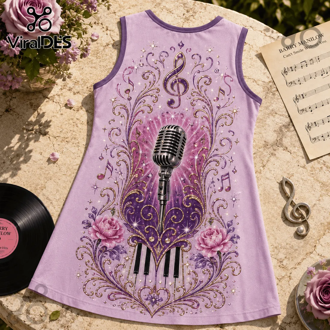 Barry Manilow Purple Floral Sleeveless Dress Barry Manilow Purple Floral Sleeveless Dress