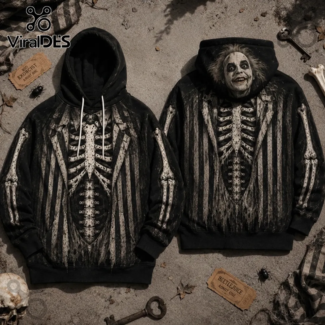 Beetlejuice Illustrated Skeleton Costume Hoodie Beetlejuice Illustrated Skeleton Costume Hoodie