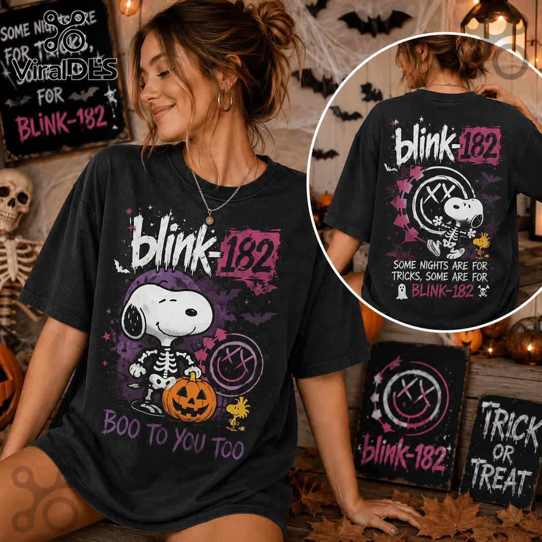 Blink-182 x Snoopy Skeleton Halloween Black T-Shirt Blink-182 x Snoopy Skeleton Halloween Black T-Shirt