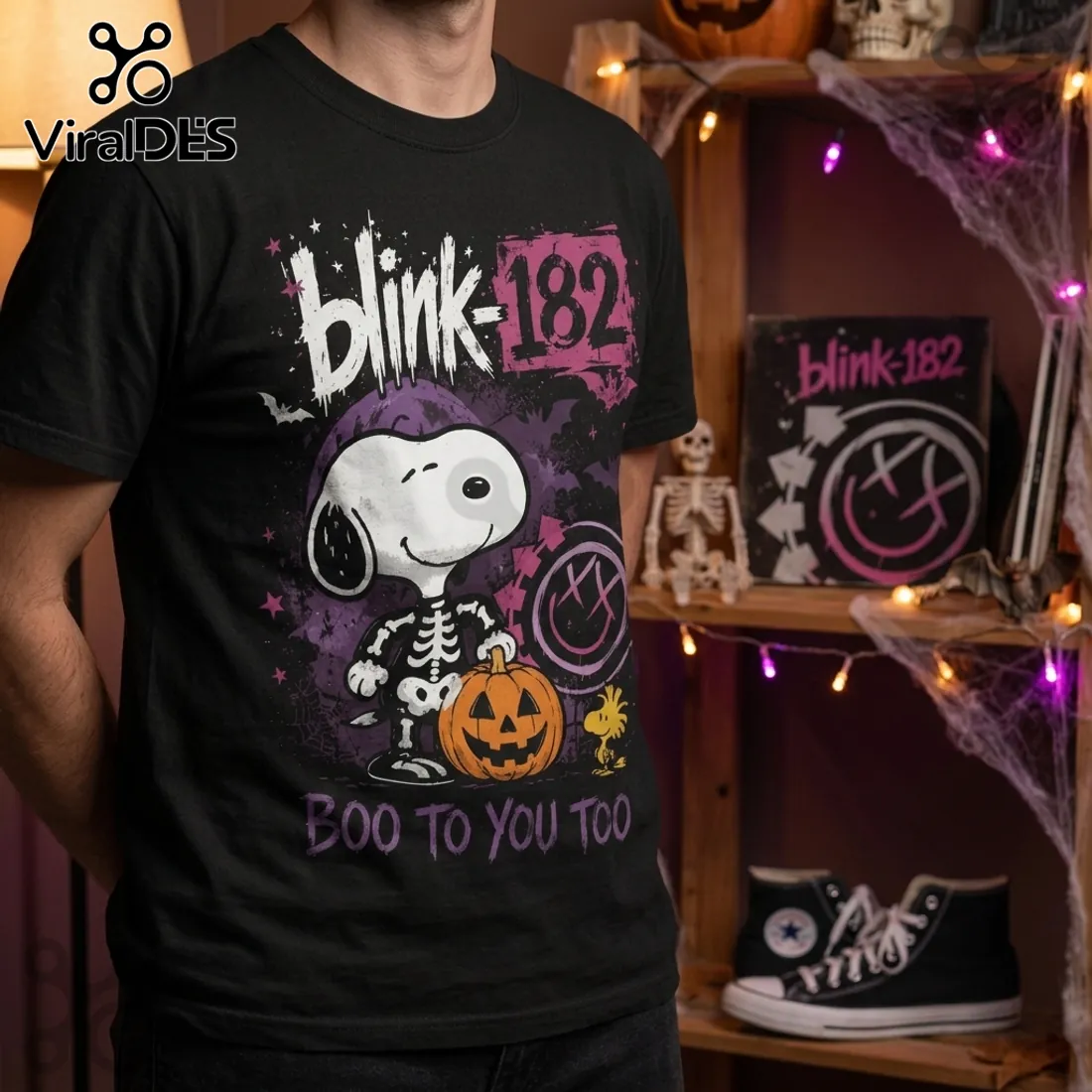 Blink-182 x Snoopy Skeleton Halloween Black T-Shirt Blink-182 x Snoopy Skeleton Halloween Black T-Shirt