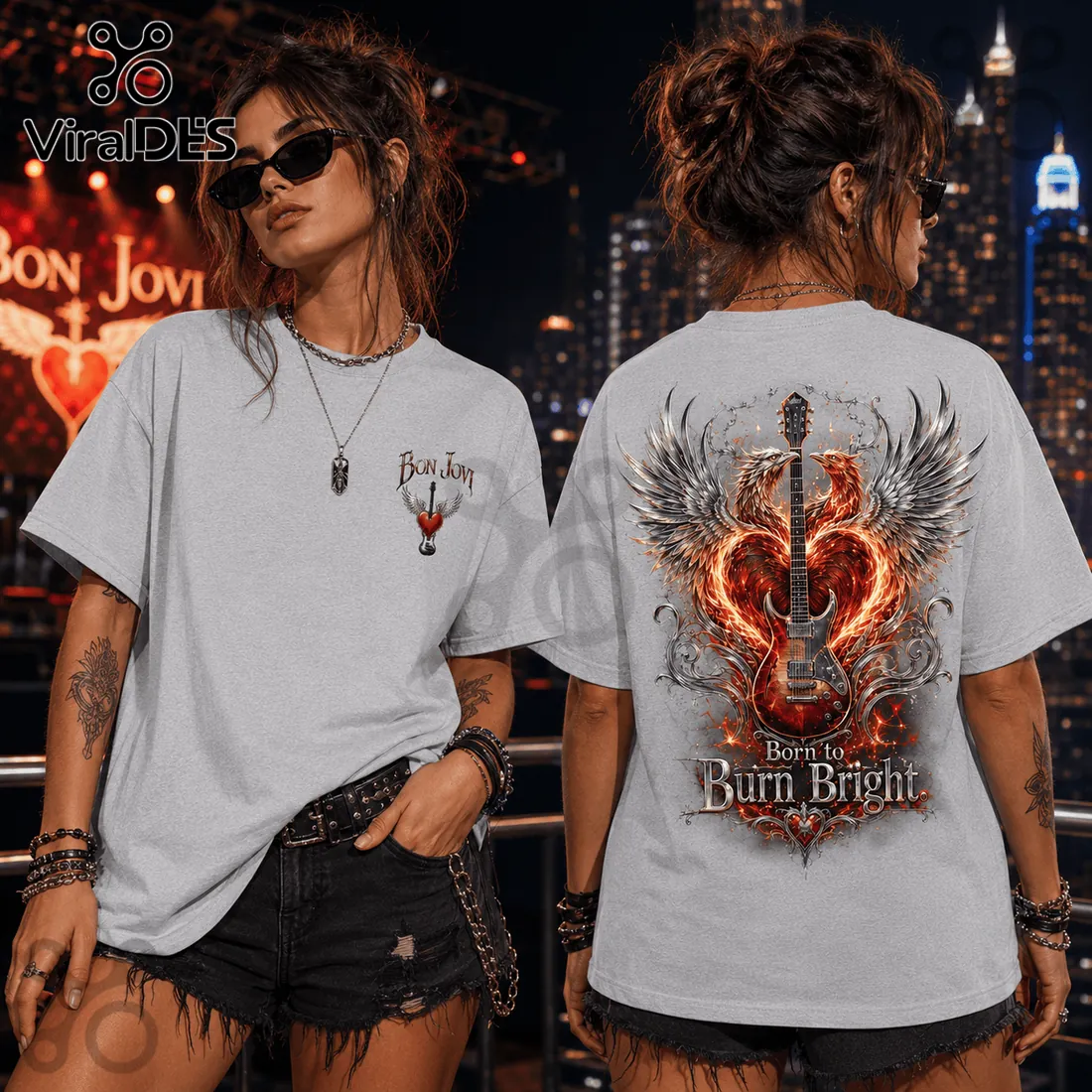 Bon Jovi Born To Burn Bright Light Gray T-Shirt Bon Jovi Born To Burn Bright Light Gray T-Shirt