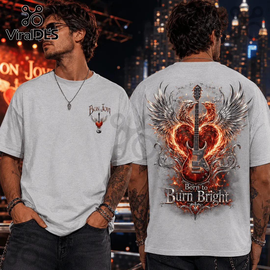 Bon Jovi Born To Burn Bright Light Gray T-Shirt Bon Jovi Born To Burn Bright Light Gray T-Shirt