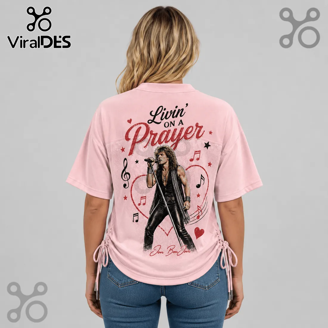 Bon Jovi Livin On A Prayer Pink Lace-Up Jersey Bon Jovi Livin On A Prayer Pink Lace-Up Jersey