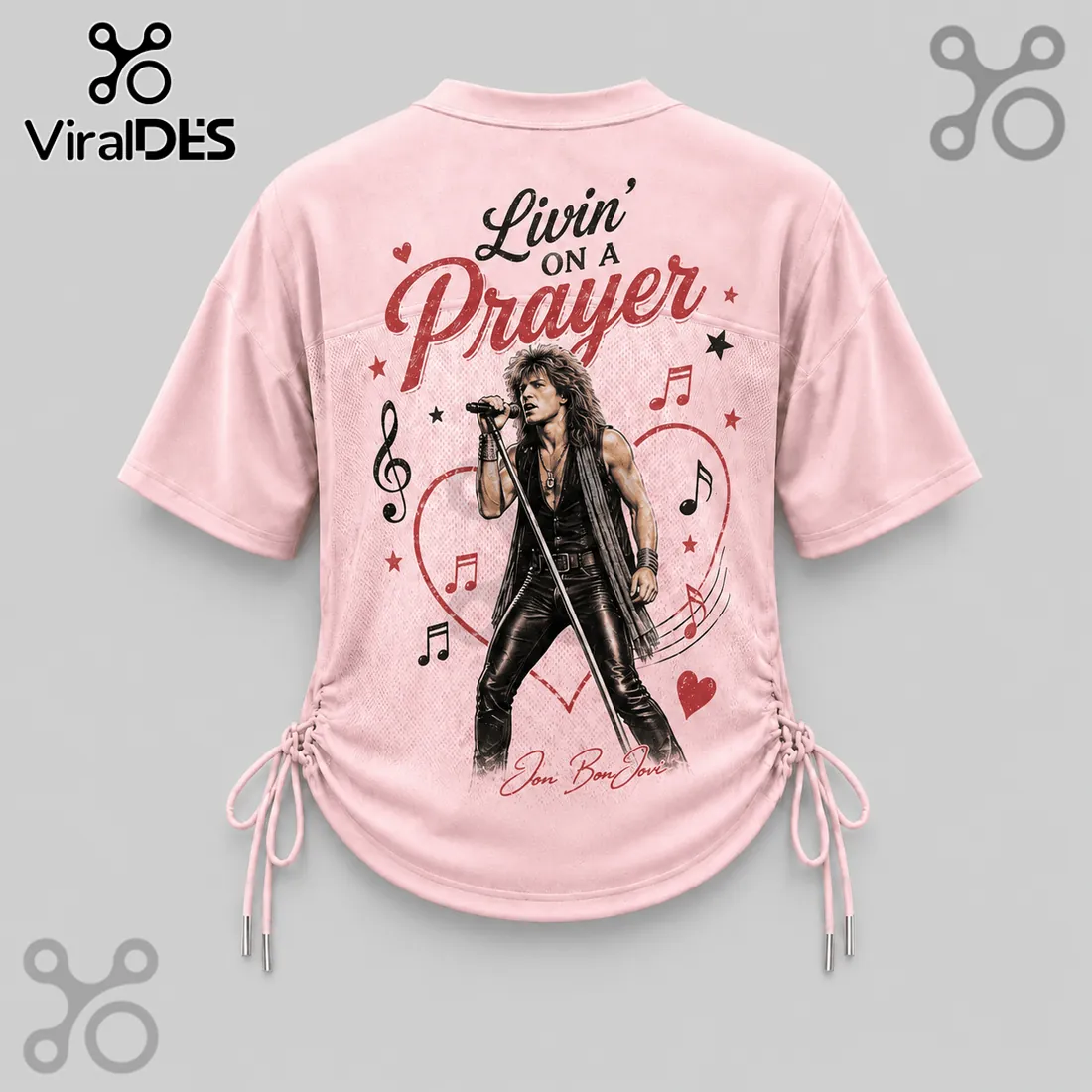 Bon Jovi Livin On A Prayer Pink Lace-Up Jersey Bon Jovi Livin On A Prayer Pink Lace-Up Jersey