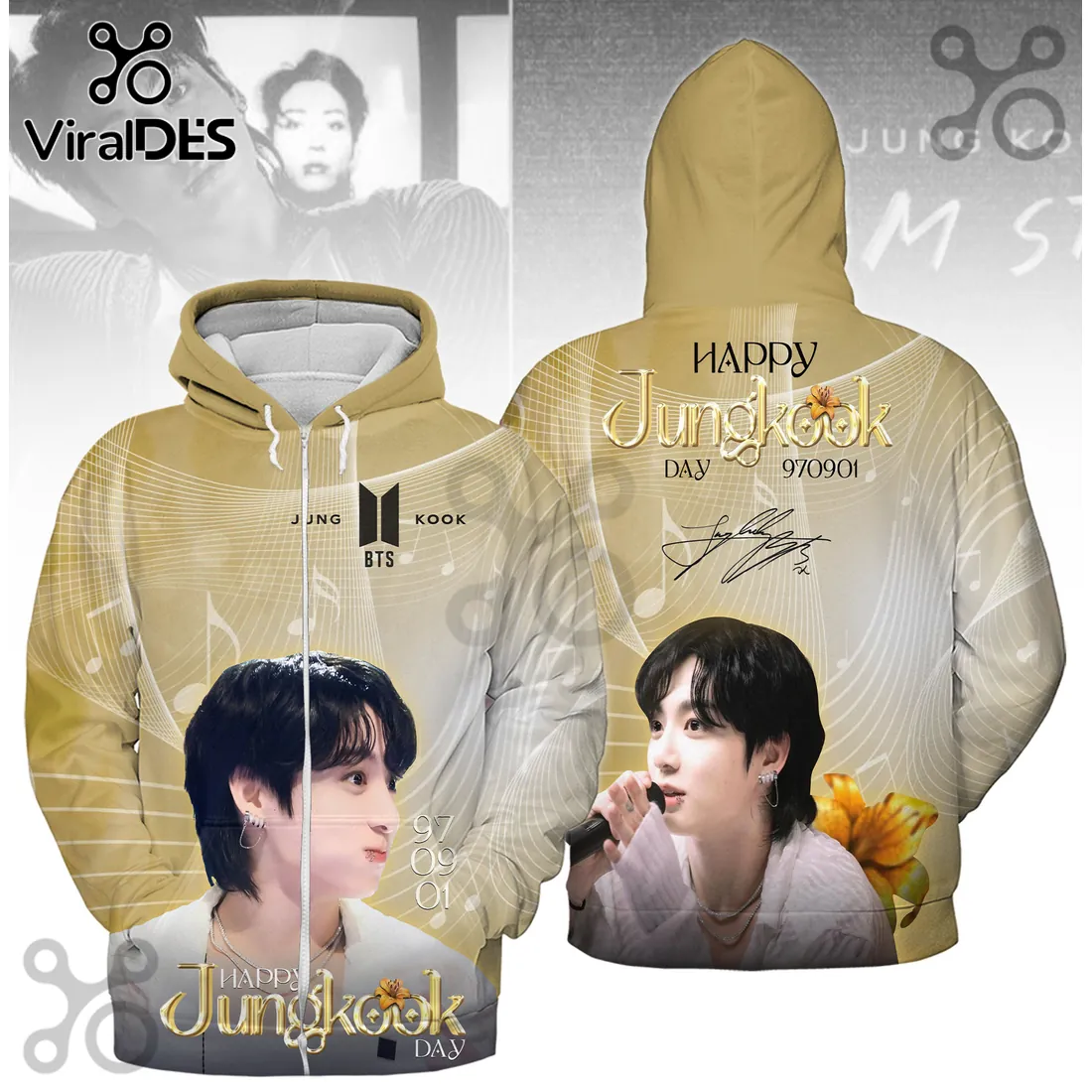 BTS Jungkook Gold Portrait Pullover Hoodie BTS Jungkook Gold Portrait Pullover Hoodie