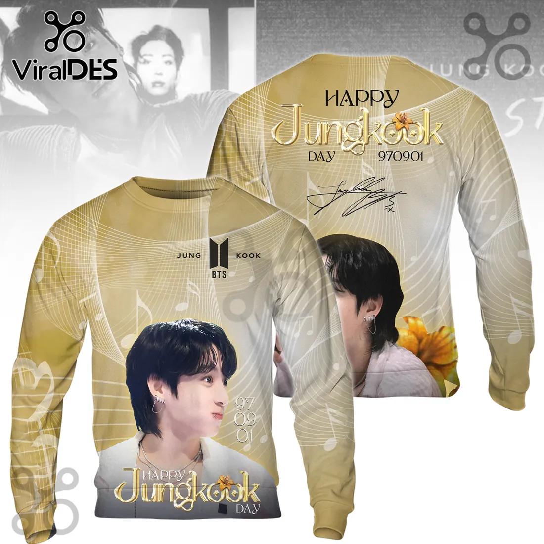 BTS Jungkook Gold Portrait Pullover Hoodie BTS Jungkook Gold Portrait Pullover Hoodie