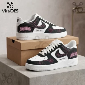 Dayseeker Neon Pulse Custom Nike Air Force 1 sneakers with black and white panels, pink lightning graphics, and logos.