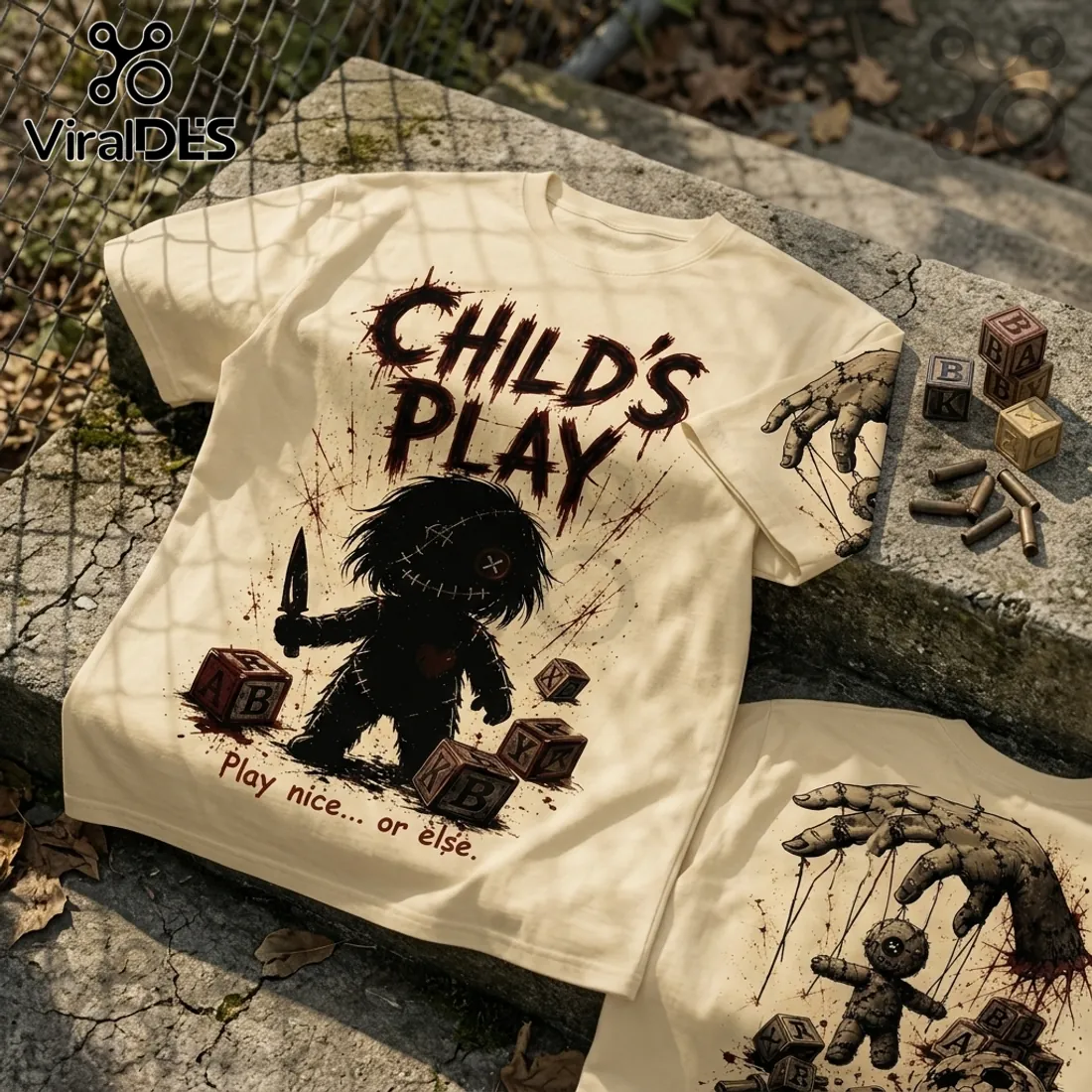 Childs Play Chucky Voodoo Doll Beige T-Shirt Childs Play Chucky Voodoo Doll Beige T-Shirt