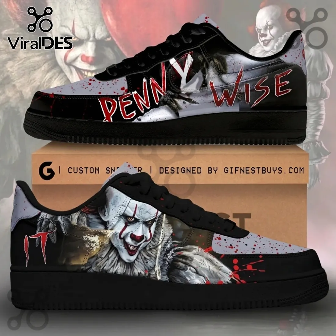 Custom Pennywise Horror Movie Air Force 1 Sneakers Custom Pennywise Horror Movie Air Force 1 Sneakers