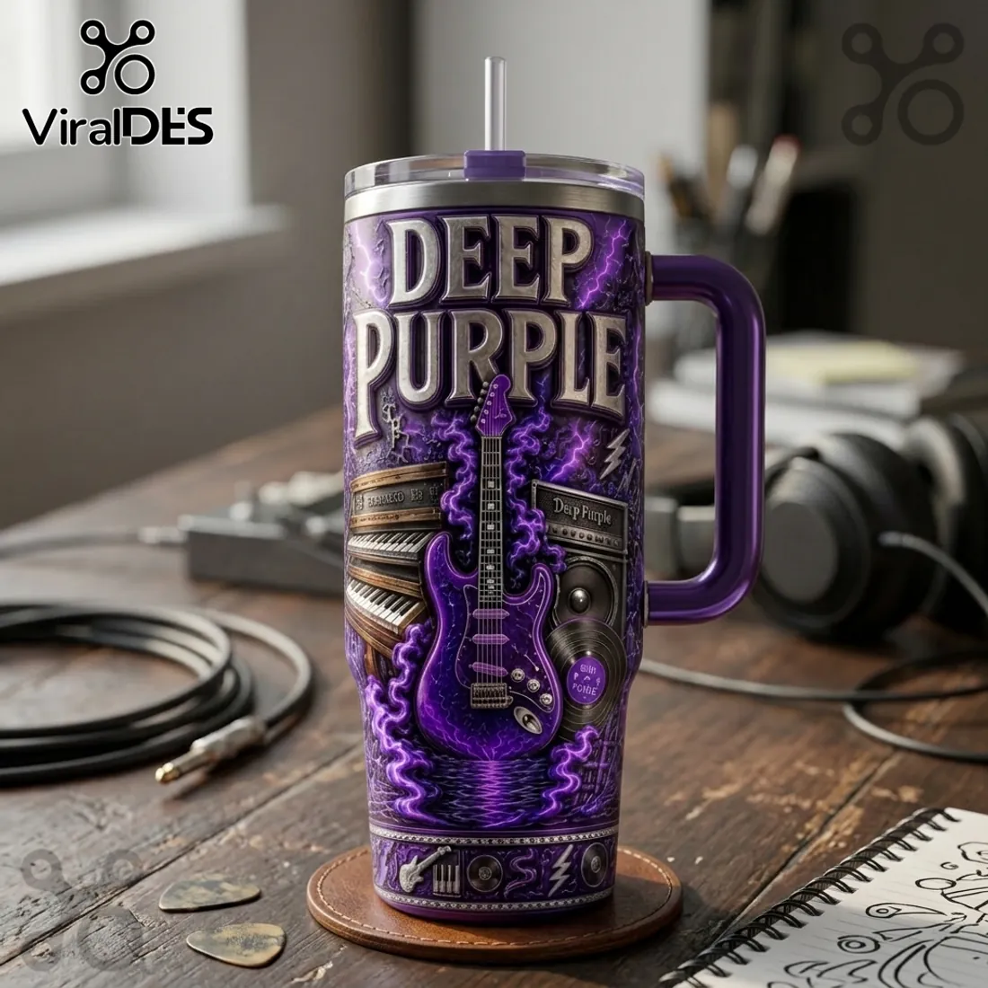 Deep Purple Rock Band Purple 40oz Stanley Tumbler Deep Purple Rock Band Purple 40oz Stanley Tumbler
