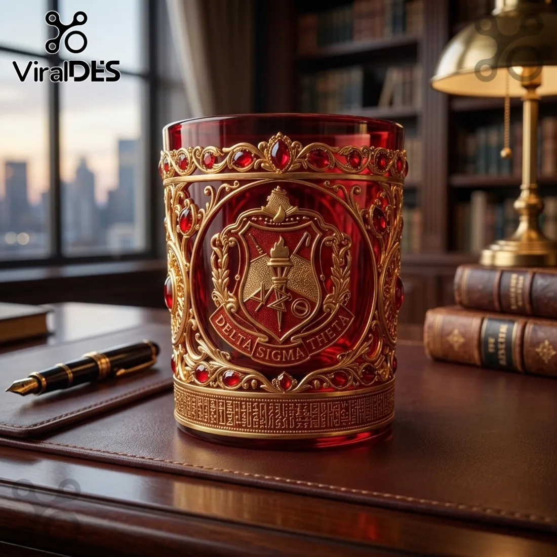 Delta Sigma Theta Ornate Gold Red Glass Tumbler Delta Sigma Theta Ornate Gold Red Glass Tumbler