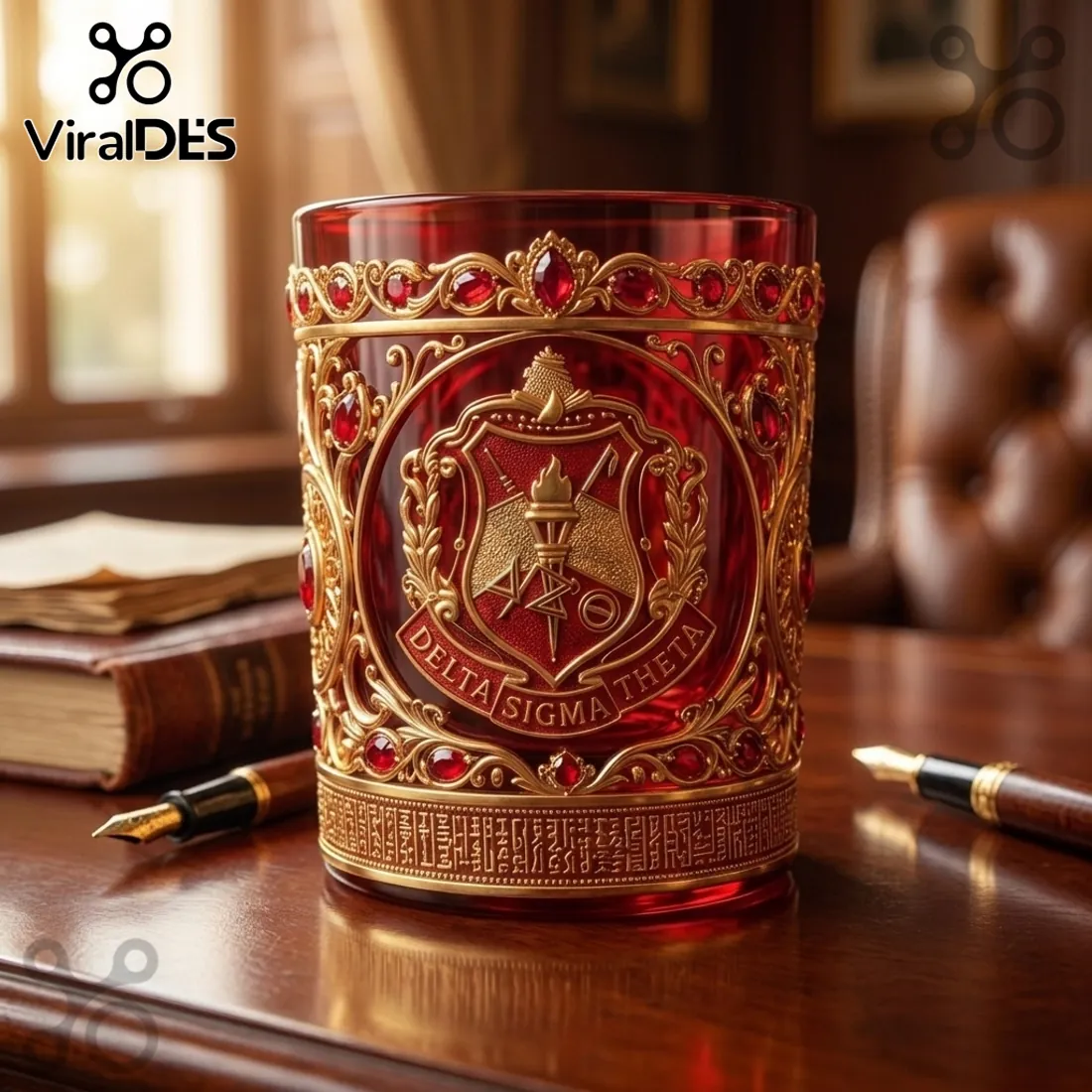 Delta Sigma Theta Ornate Gold Red Glass Tumbler Delta Sigma Theta Ornate Gold Red Glass Tumbler