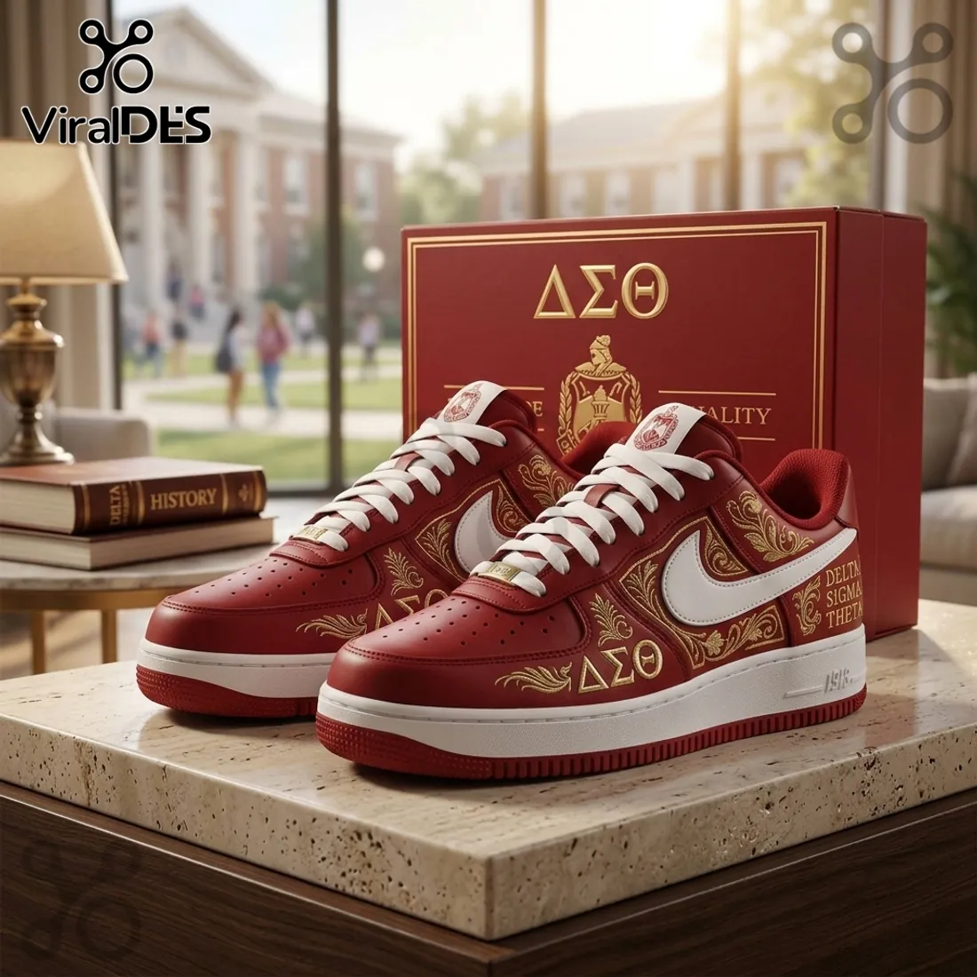 Delta Sigma Theta Red Gold Embroidered Air Force 1 Sneaker Delta Sigma Theta Red Gold Embroidered Air Force 1 Sneaker