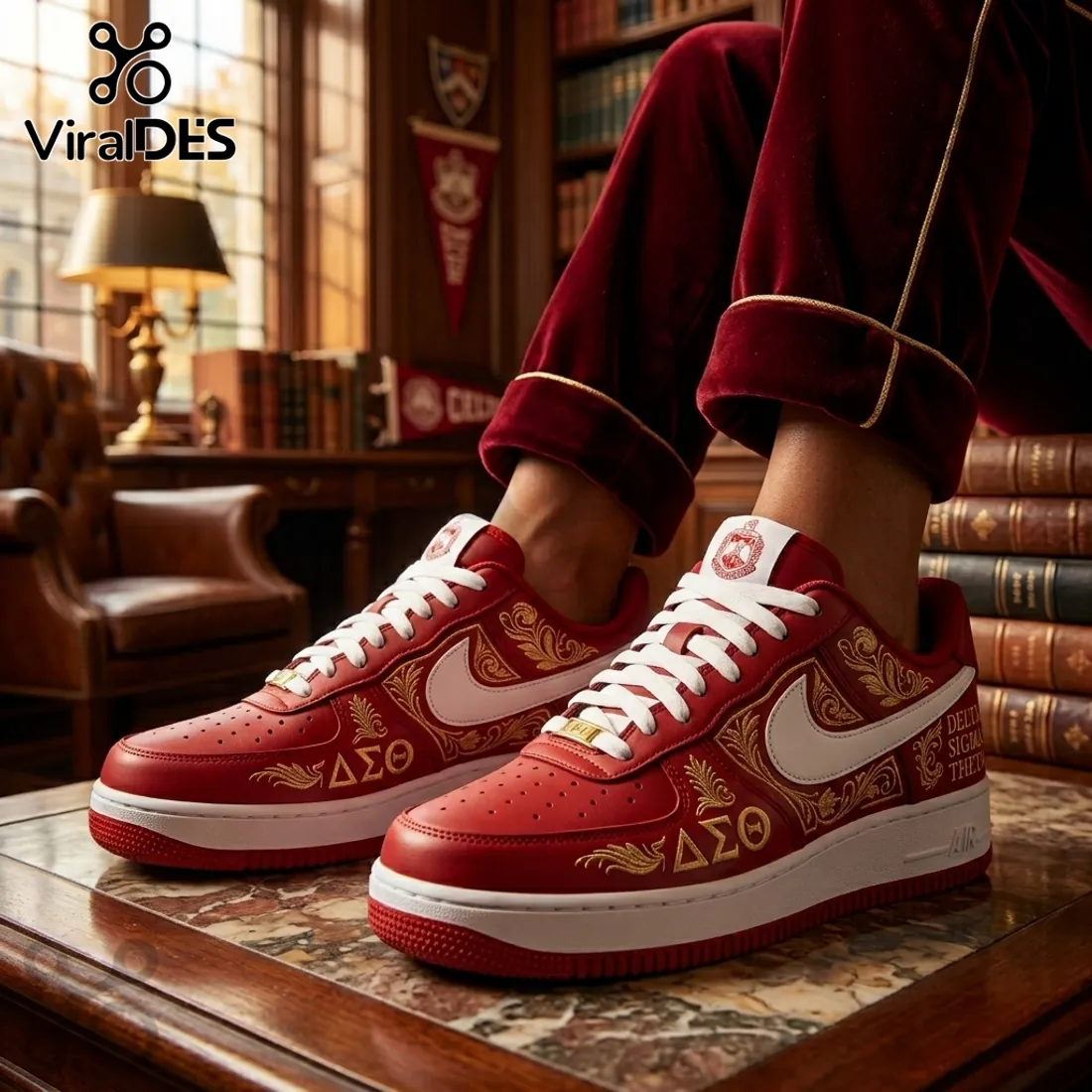 Delta Sigma Theta Red Gold Embroidered Air Force 1 Sneaker Delta Sigma Theta Red Gold Embroidered Air Force 1 Sneaker