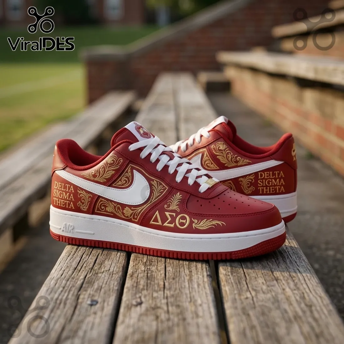 Delta Sigma Theta Red Gold Embroidered Air Force 1 Sneaker Delta Sigma Theta Red Gold Embroidered Air Force 1 Sneaker