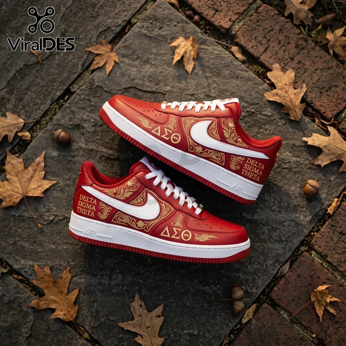 Delta Sigma Theta Red Gold Embroidered Air Force 1 Sneaker Delta Sigma Theta Red Gold Embroidered Air Force 1 Sneaker