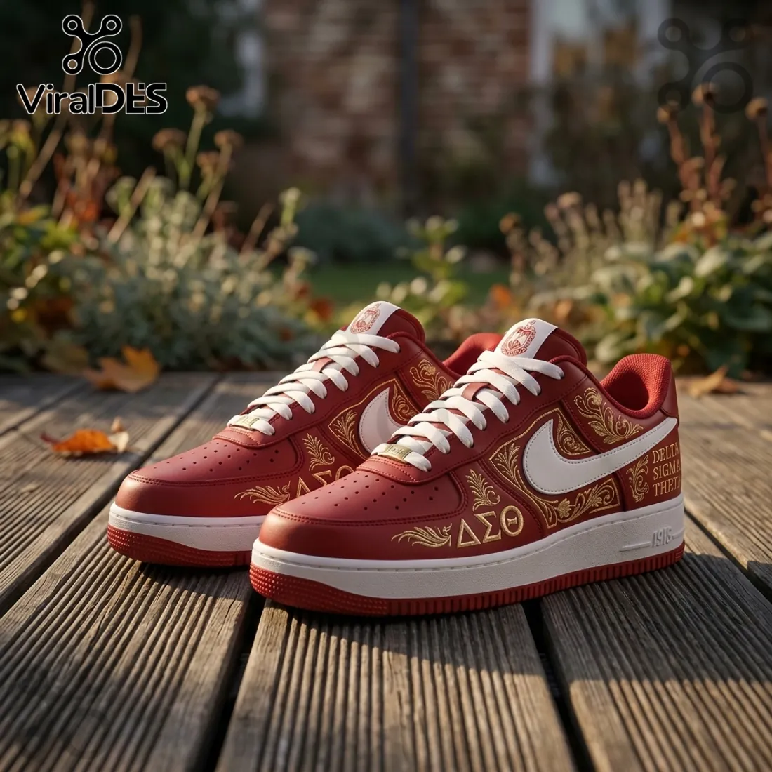 Delta Sigma Theta Red Gold Embroidered Air Force 1 Sneaker Delta Sigma Theta Red Gold Embroidered Air Force 1 Sneaker