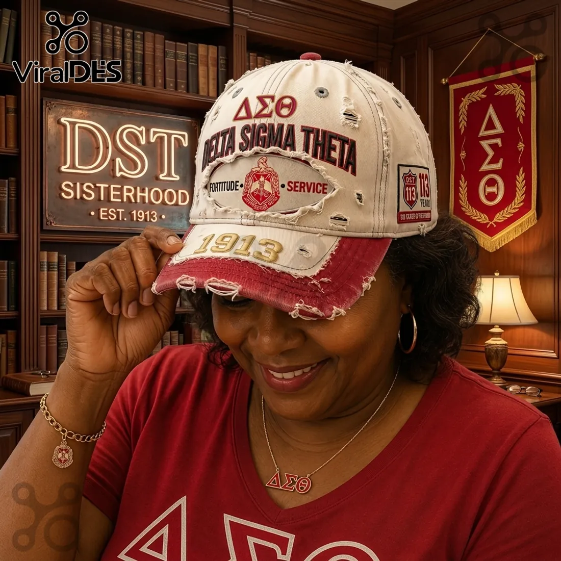 Delta Sigma Theta Sisterhood Embroidered Distressed Baseball Cap Delta Sigma Theta Sisterhood Embroidered Distressed Baseball Cap